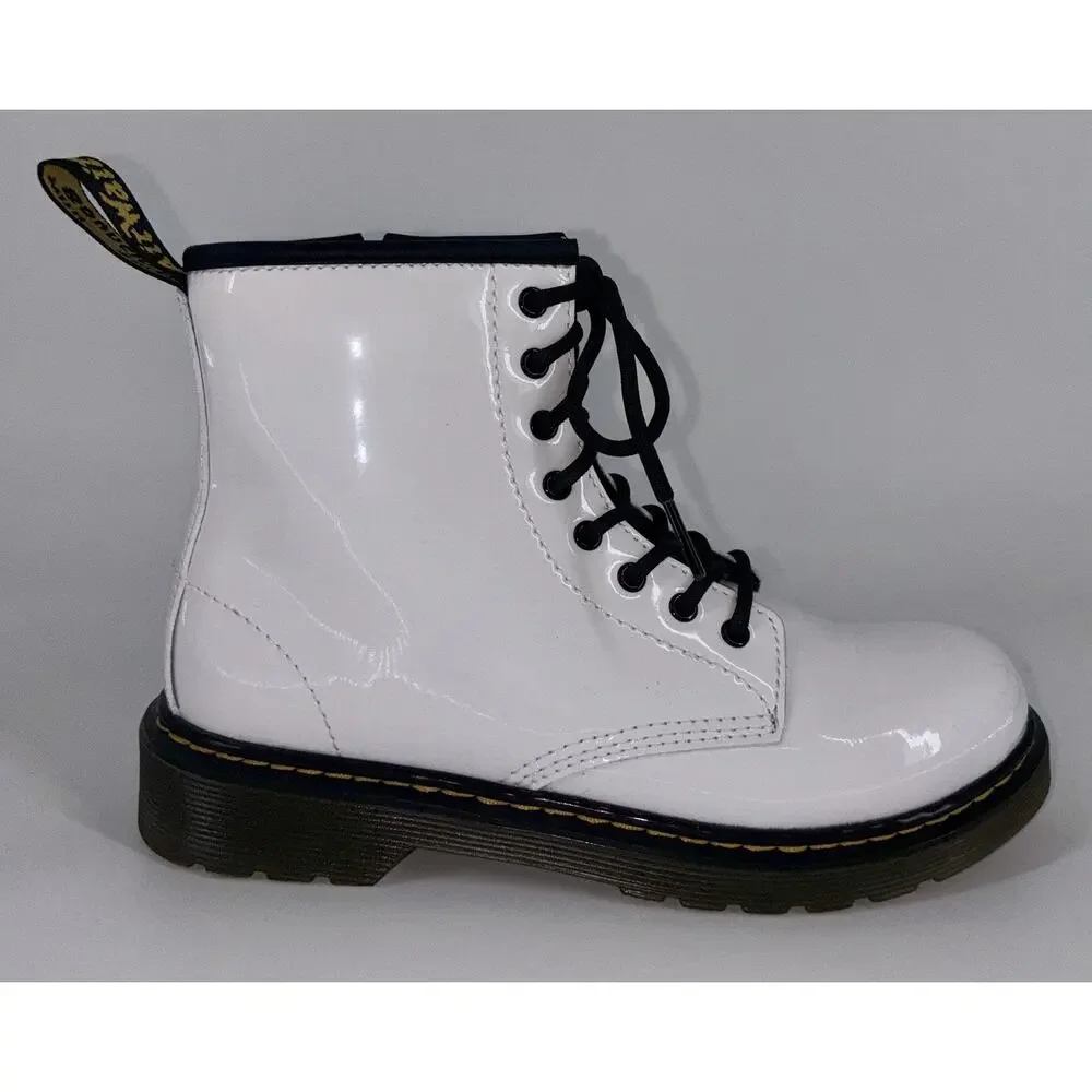 Dr Martens Doc 1460Y Youth Patent Leather Boots White US Big Girl 5‎ Grunge Boho